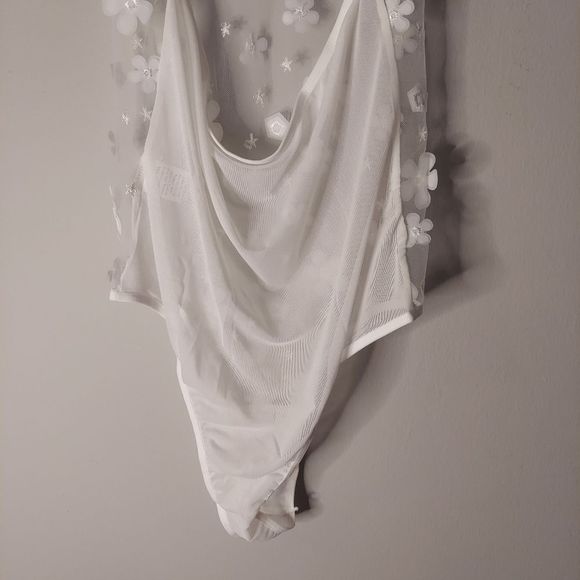 Appliques Sheer Mesh Teddy Bodysuit With Choker - Picture 9 of 9